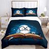 3pcs Owl Reading a Book Quilt Cover Set - Soft and Cozy Bedroom, Guest Room and Dorm Decorative Bedding 3-Piece Set 1 Quilt Cover + 2 Pillow Sham