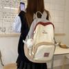 Color Blocked Fashionable Letter Pattern Student Backpack With Pendant Plush