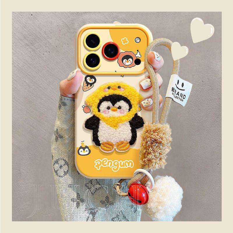 iPhone 17 Case with Lanyard: Cute Penguin Design for 16 Pro in Yellow