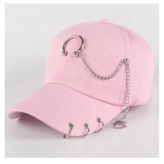 Baseball Cap Hat Metal Ring Chain Spring Summer Autumn Punk Hip Hop Rock Adjustable Unisex Men Women Outdoor Casual Cotton