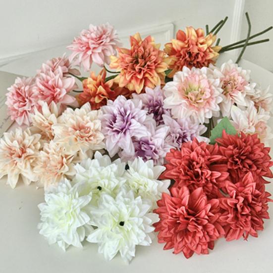 Artificial Dahlia Flowers with Stem 4-Head Blooms Realistic Faux Silk Flower for Vase Wedding