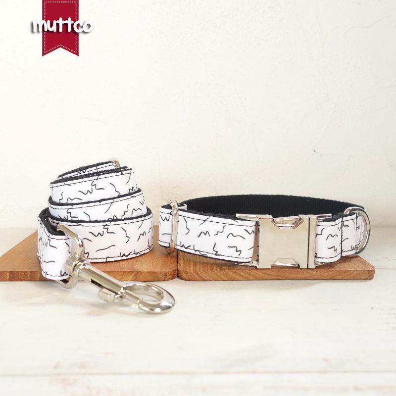 MUTTCO White Dog Collar and Leash Set UDC-088 M