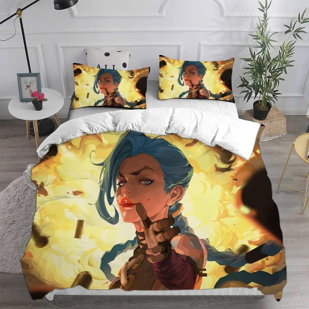 Duvet Cover Pillowcase 3D Anime Arcane J-JinX Bedding Set 3pcs Single/Twi /Full/Queen King Size Kids Boy Girl Bedroom Gift