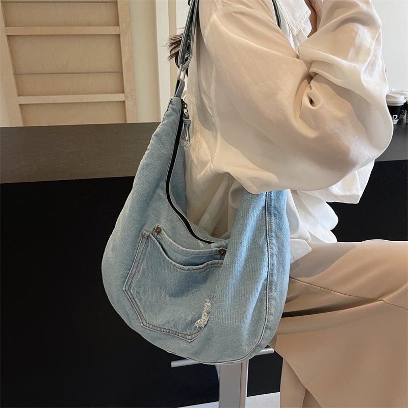 

Сумка через плечо Street Trend, джинсовая сумка через плечо, однотонная женская сумка, рюкзак
