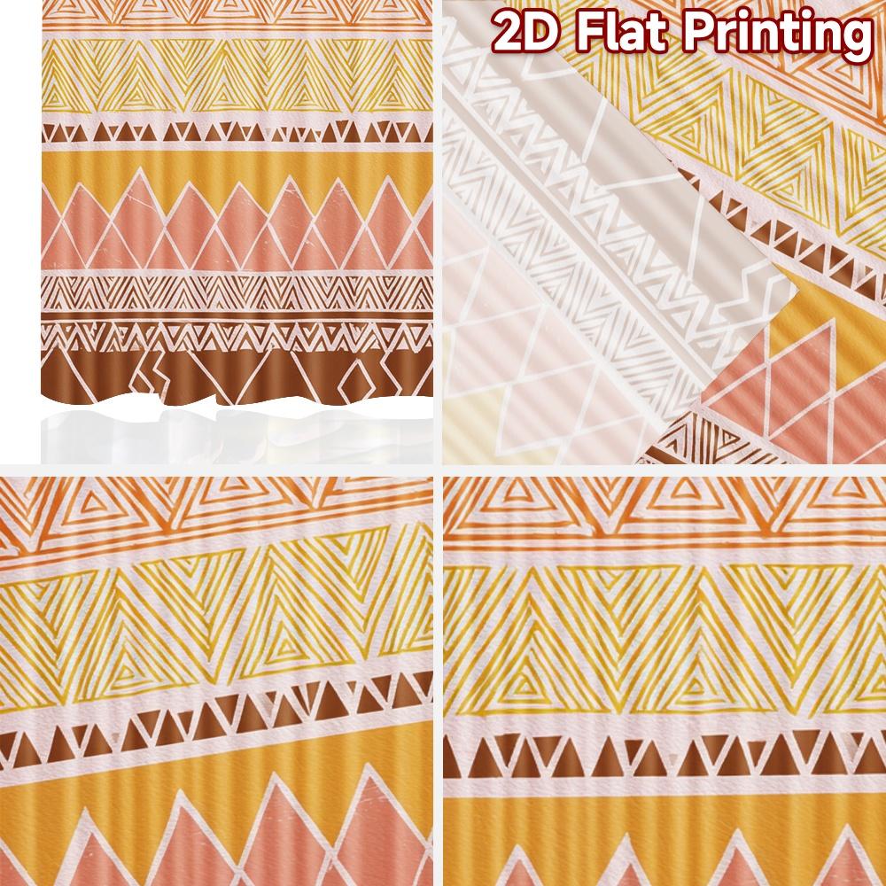 Set Of 2 Boho Flat Printing Curtains Without Rod Geometric Pattern Design New Year Festival Fashion Versatile Curtain Polyester