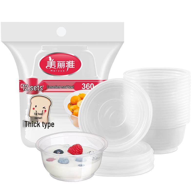 Meliya 360ml Disposable Round Microwaveable Plastic Food Containers with Lids (12 Sets)