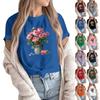 Camiseta Pulóver Casual de Moda para Mujer con Cuello Redondo Estampado y Manga Corta