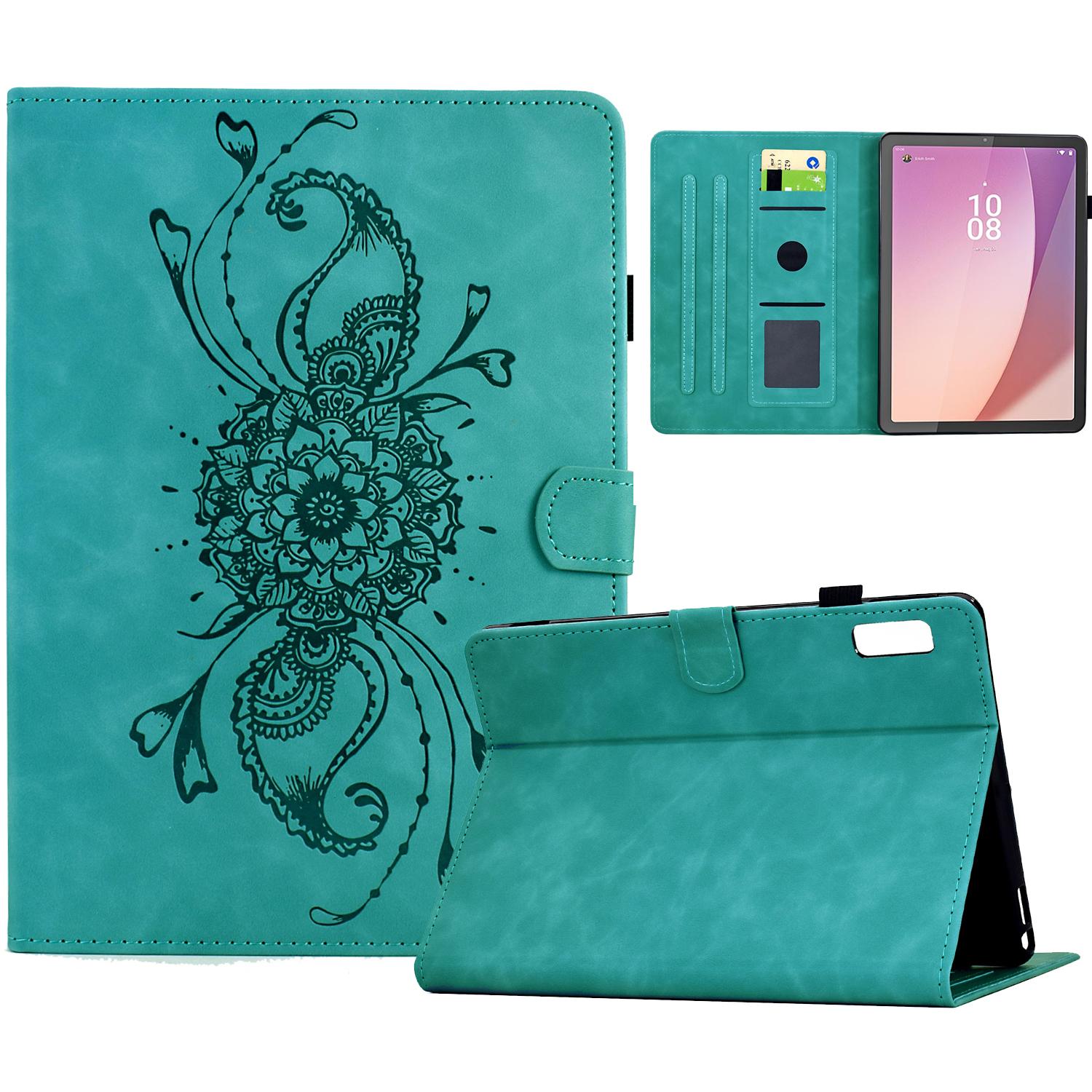 

For Lenovo Tab M9 TB-310FU Case Mandala Imprinted Leather Tablet Cover with Card Slots Baby Blue