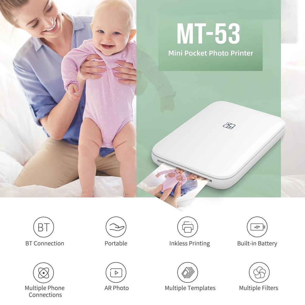 Hanin MT53 Mini Bluetooth Portable Color ID Photo Printer