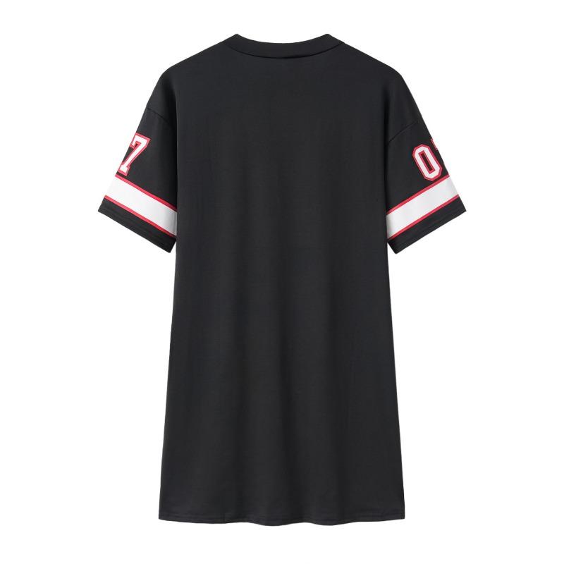 Women European Style Casual Letter Print Short Sleeve V Neck T Shirt Dress