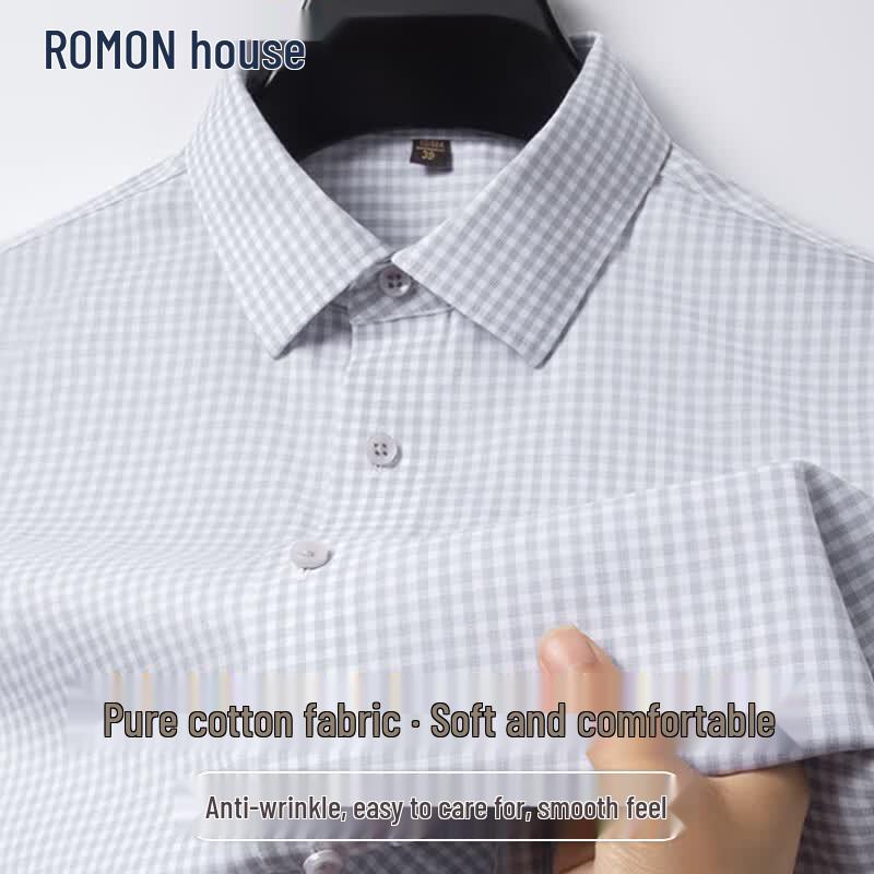 ROMON Men s Business Casual Wrinkle-Free Cotton Short-Sleeve Shirt 42