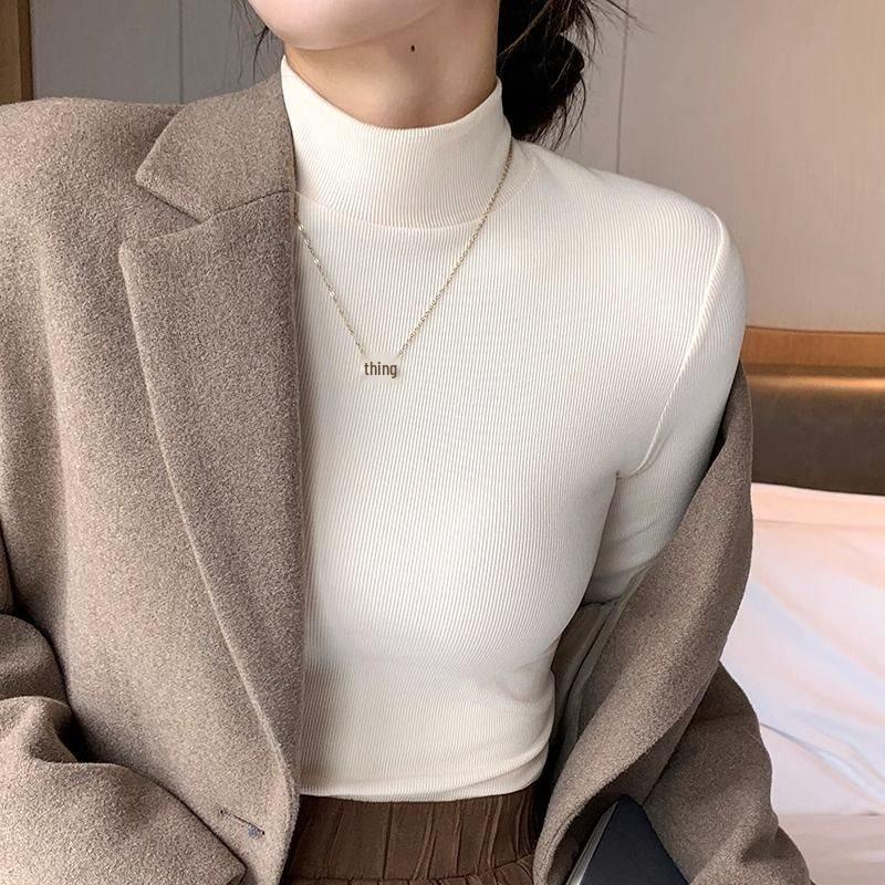 Women's Minimalist Light Luxury Long-Sleeve Knit Top - Half-High Neck