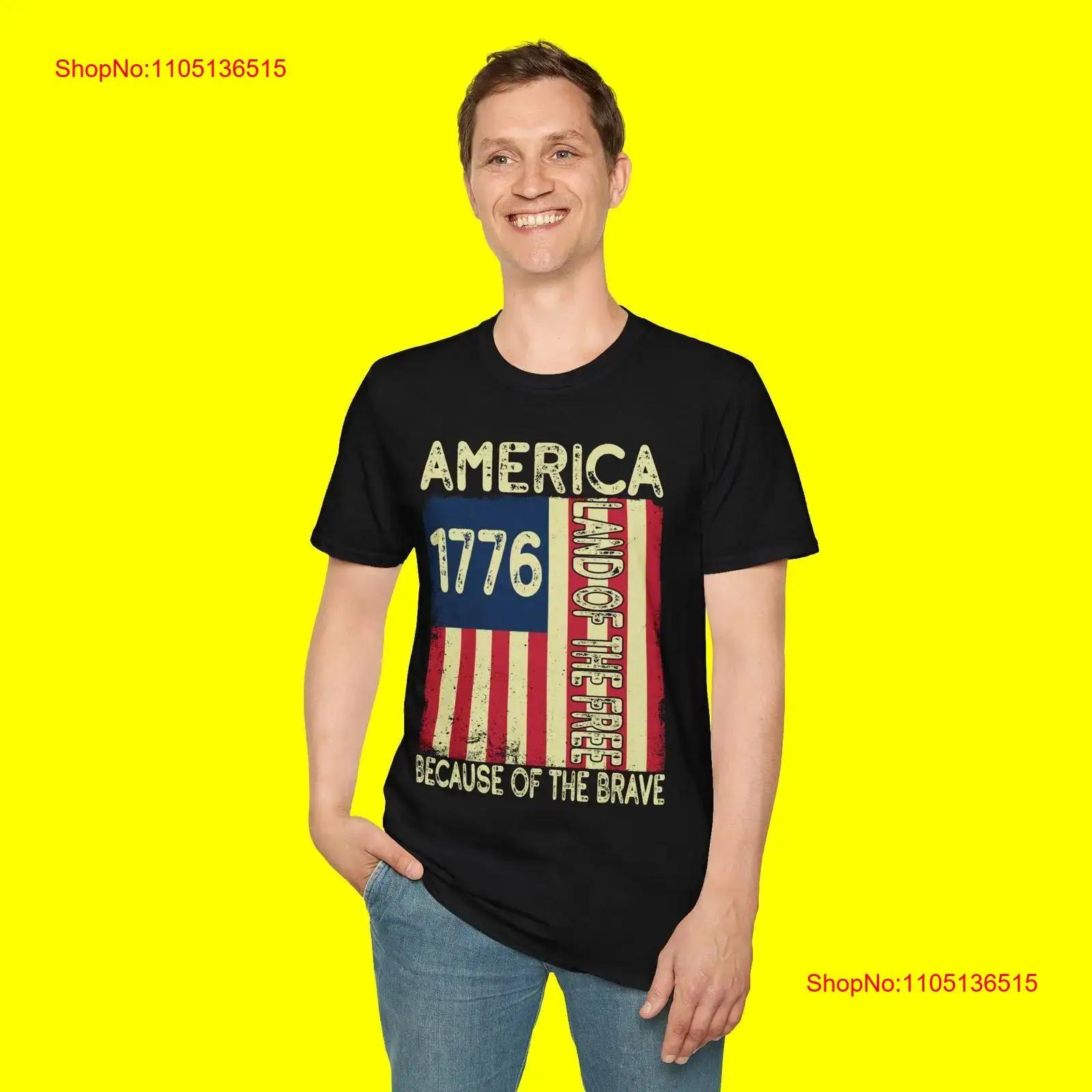 America 1776 Land Of The Free Because Brave T shirt USA Independence Day vintage Washed Versatile Casual fashion S разноцветный