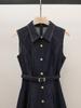 Spring New Arrival Korean Style Lapel Waist-Cinched A-Line Denim Dress for Women