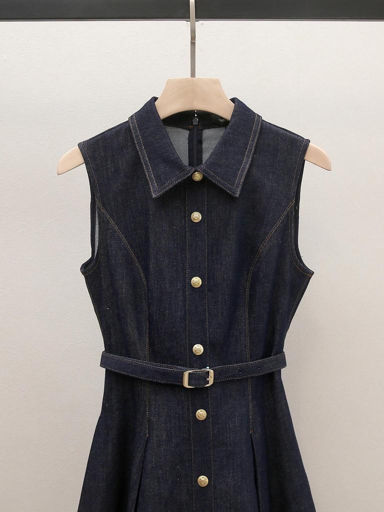 Spring New Arrival Korean Style Lapel Waist-Cinched A-Line Denim Dress for Women