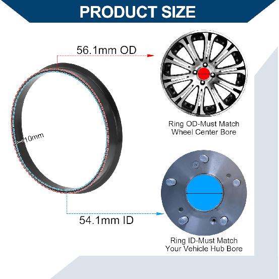 Car Wheel Hub Centric Rings Wheels Center Shaft Shock Absorbing Hubrings Durable Polycarbonate OD 56.1mm to ID 54.1mm 4 Pcs Black Durable Material