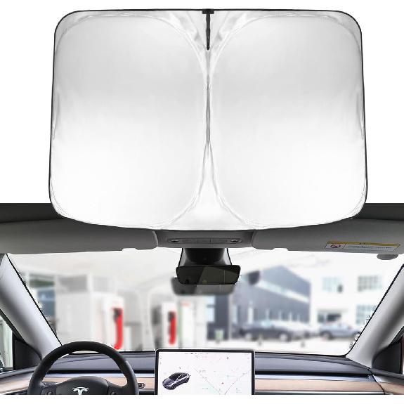 2026 Windshield Sun Shade For Tesla Model Y & Model 3 Lightweight Easy Foldable Car Windshield Sunshade - Sunlight And Dashboard Protection