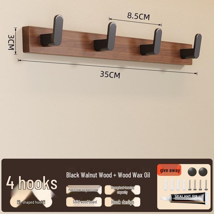 No-Drill Solid Wood Wall-Mounted Clothes and Hat Hook for Entrance or Hallway