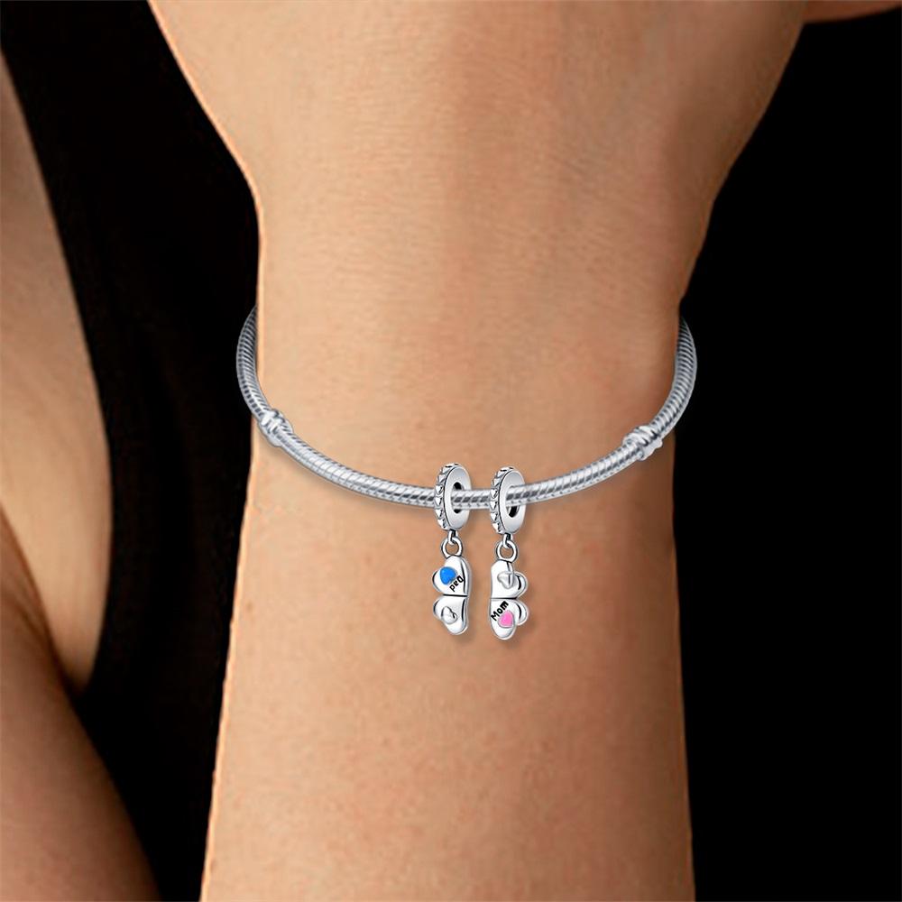 Original Copper Charms Luxury Parents' Pink Heart Pendant Beads Fit Bracelet Diy Women Making Delicate Gift