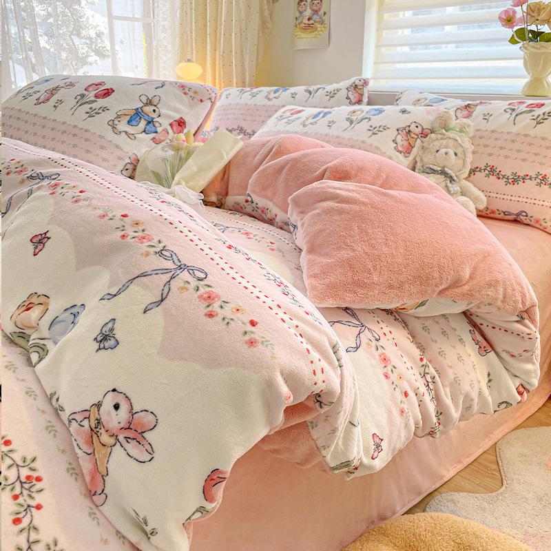 2025 Winter Milk Velvet Bedding Set: Fresh Coral Fleece & Flannel Duvet, Bed Sheet, Pillowcase
