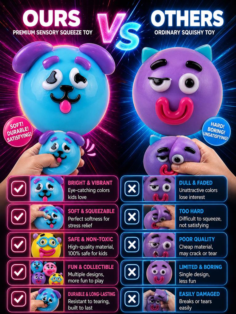 Cute Smushers Squishy Dog Face Swap Slow Rising Stress Relief Soft Fidget Sensory Toy Anxiety Calming Fun Squishies For