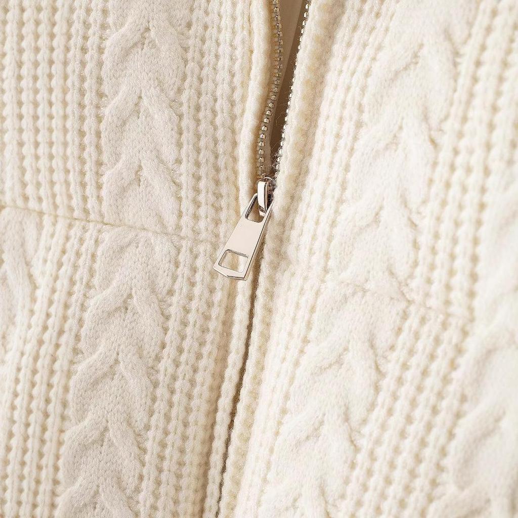 2024 Winter White Knitted Windproof Stand-up Collar Cotton Jacket
