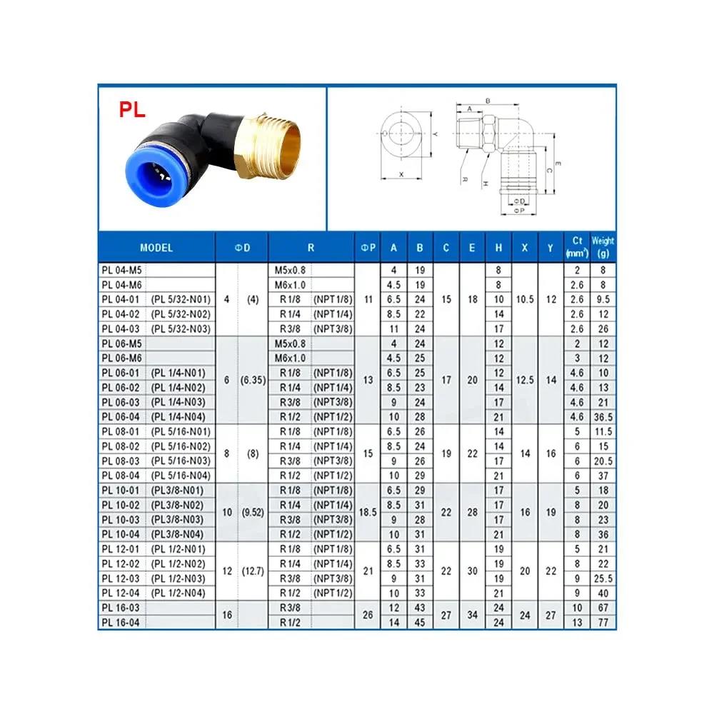 20/50/100PCS Pneumatic Air Connector PL 4 6 8 10 12mm Thread 1/8 r1/4" 3/8" 1/2" Trachea Elbow Air Fittings Hose Quick Conector Ventilation Valves 4