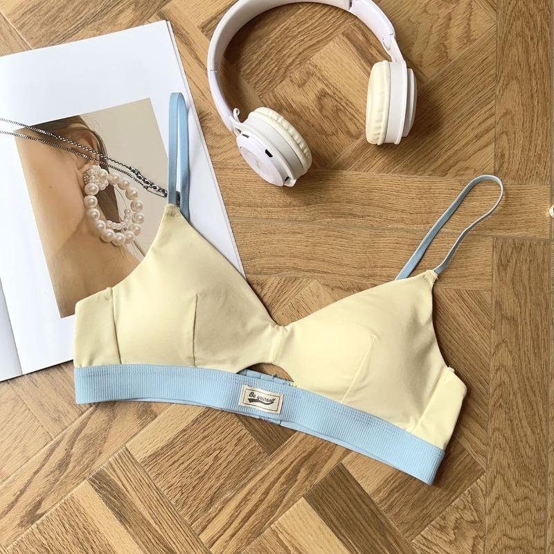 Vintage dopamine sports style underwear women's summer sexy thin small breasts gather triangle cup bra cover