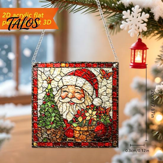 Santa Claus Snowman Patterns Colorful Acrylic Suncatcher, Stained Glass Style Christmas Hanging Ornaments, Durable Pieces Cat Pattern Sun Catcher