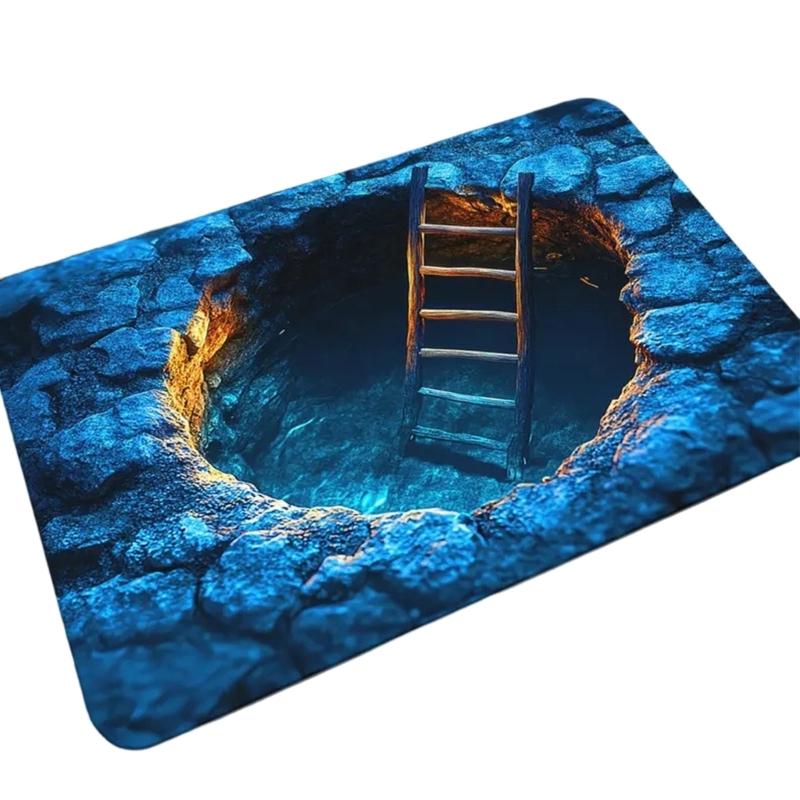 3D Optical Illusion Rug Nonslip Floor Mat for Indoor and Outdoor Use Cave Stone Visual Illusion Doormat for Living Room
