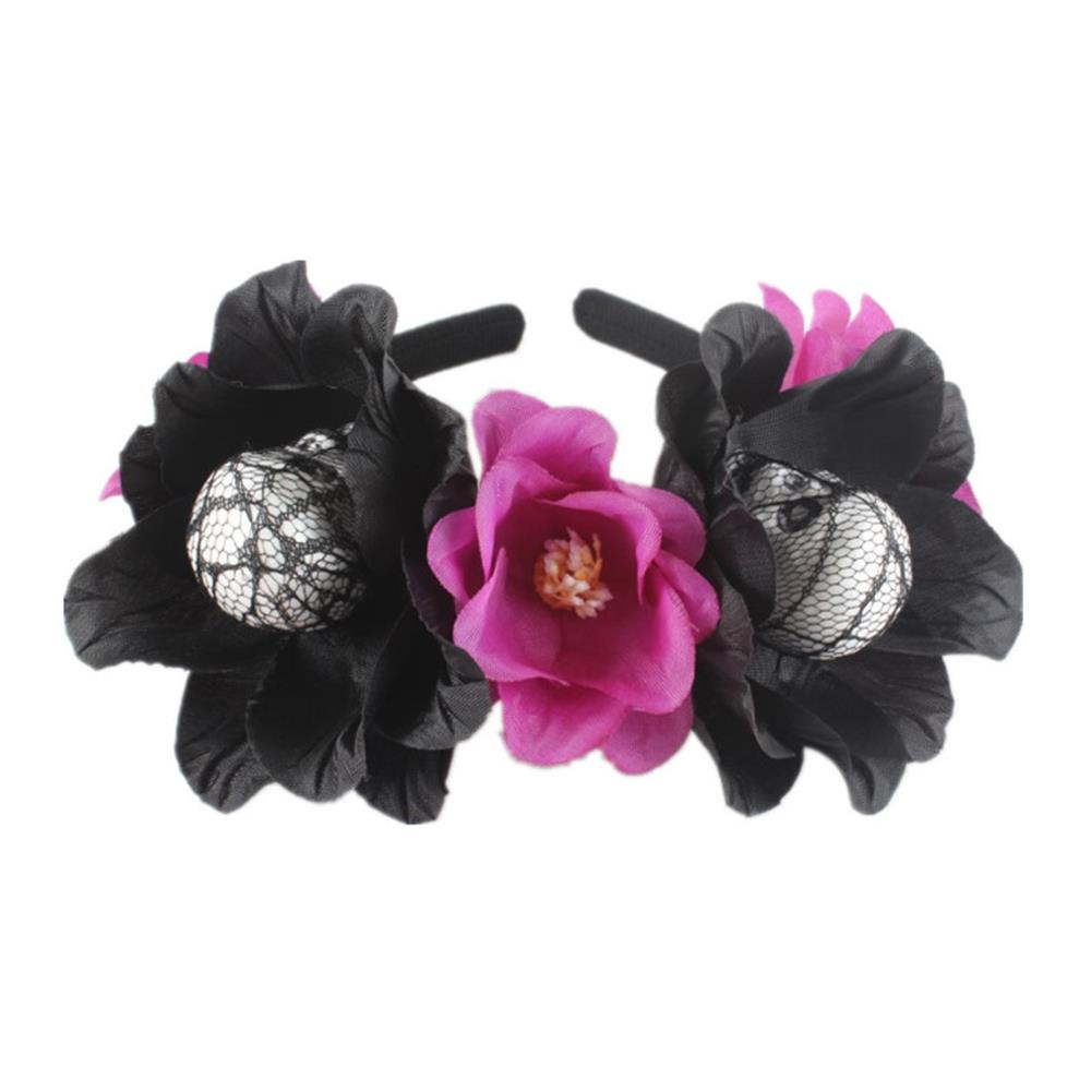 Halloween Rose Flower Skull Headband Colorful Peony Garlands Hair Hoop Girls Cosplay Headwear Simulation Flower Skulls Head Hoop