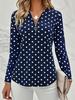 2025 Plus Size Women's Polka Dot Long Sleeve V-Neck Zipper Pullover Top