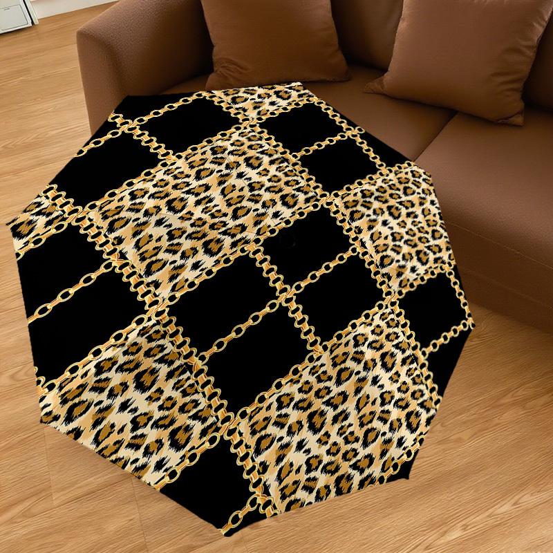 1 Stück Leopardenmuster Kettenraster Regenschirm - 8 Speichen verstärkt, Automatisches Öffnen, Leicht & Langlebig, Niedliches Modeaccessoire für Outdoor, Strand oder Freizeit