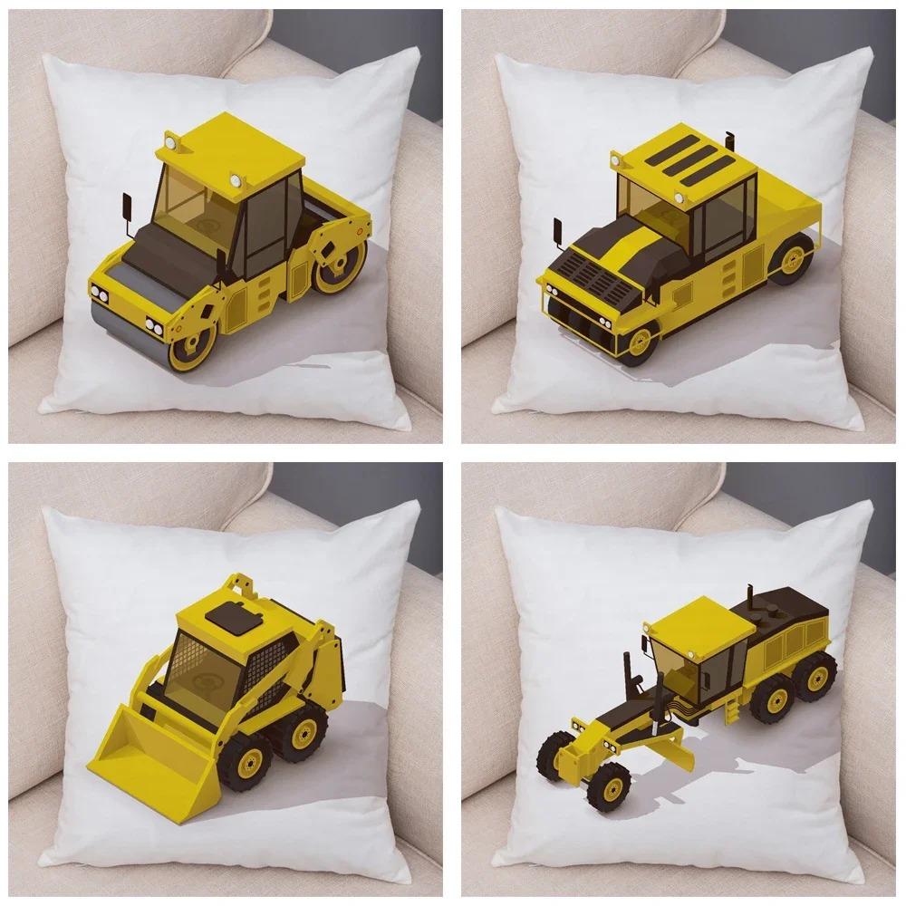 Cartoon Excavator Bulldozer Pillowcase Car Ornaments Office Living Room Sofa Home Pillowcase