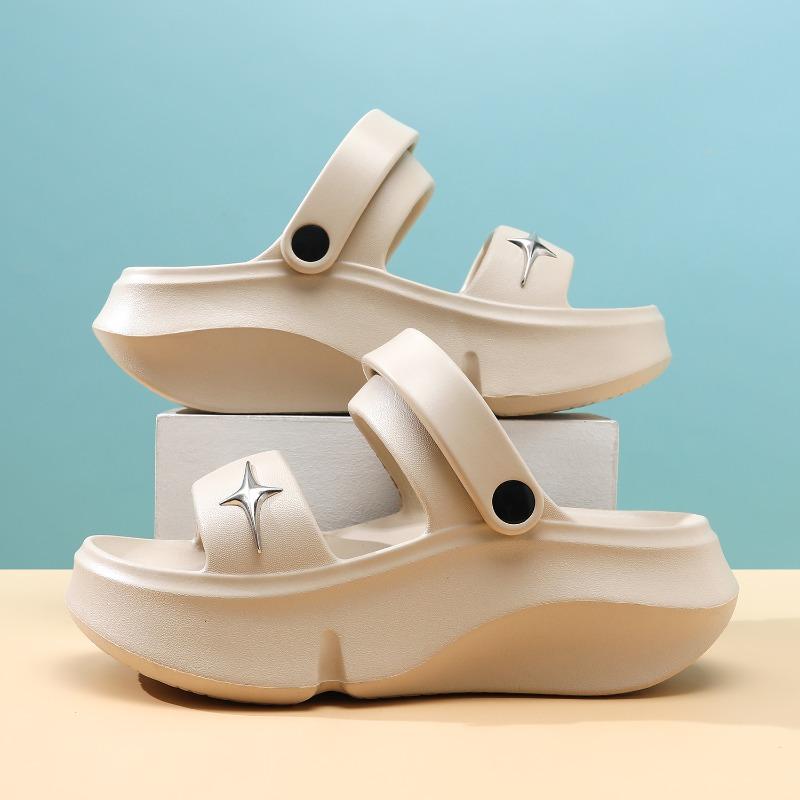 

Thick-soled slippers women s summer wear fashion double with non-slip high-end one-word drag beach versatile cool slippers 39-40 песочный