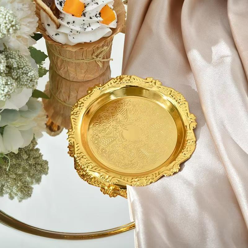 Round Metal Tray  Jewelry Dish Earrings Necklace Ring Candles Storage Plates Display Bowl Photography Props Home Decoration