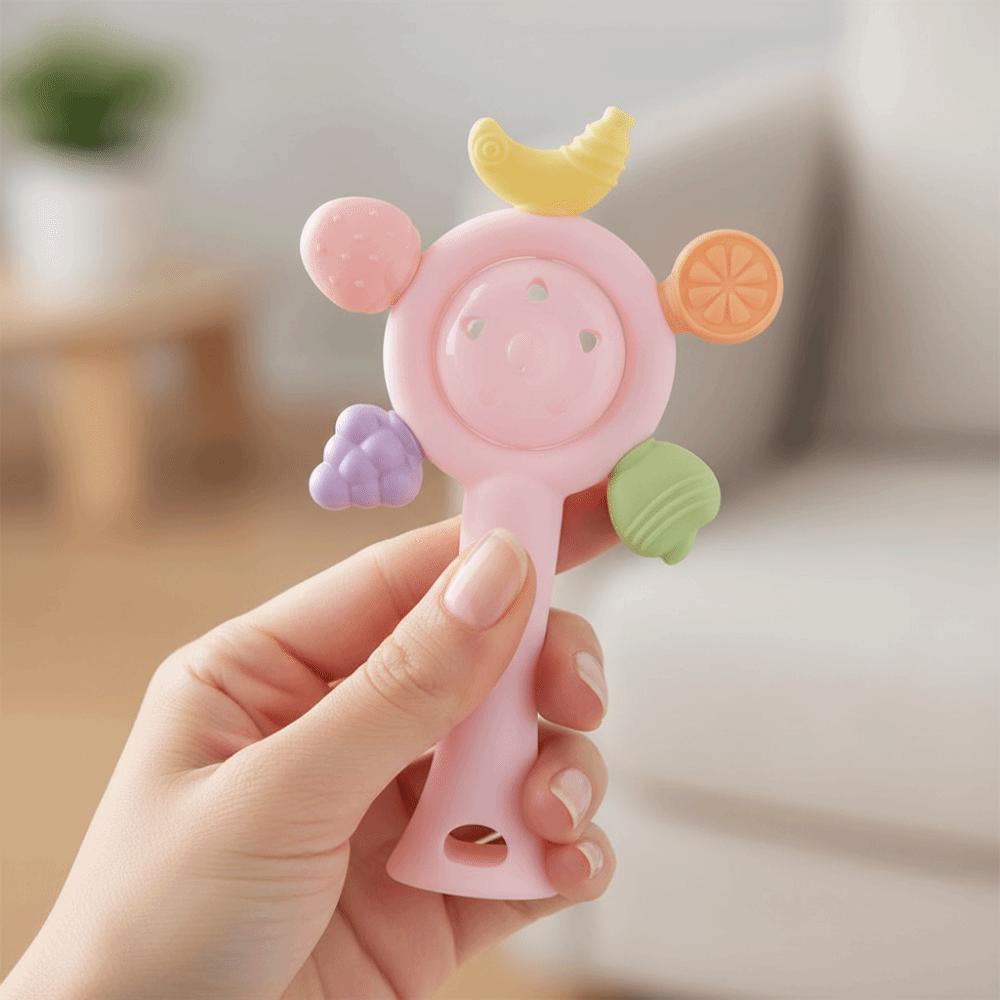 Candy Color Teething Ring Safe Rattle Toy Anti-eating Silicone Teether  Nursing