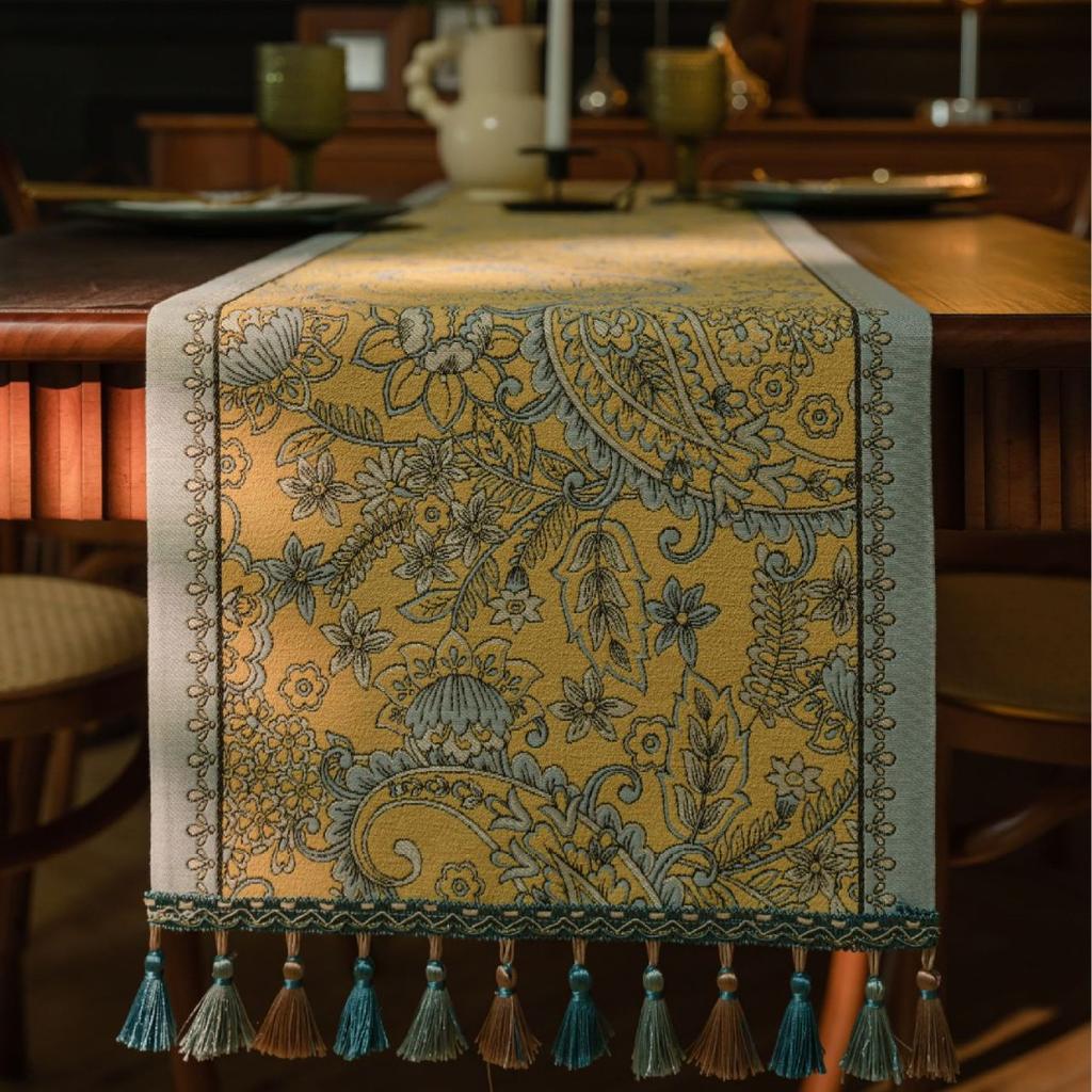 Nordic Long Fringed Table Flag Green Branches Jacquard Tea Flag Tv Cabinet Dining Table Wedding Decoration