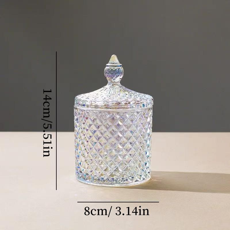 

European Crystal Glass Storage Jar,Candy Box Glass Jar with Lid Aromatherapy Candlestick Food Container Living Room Decoration 14cm