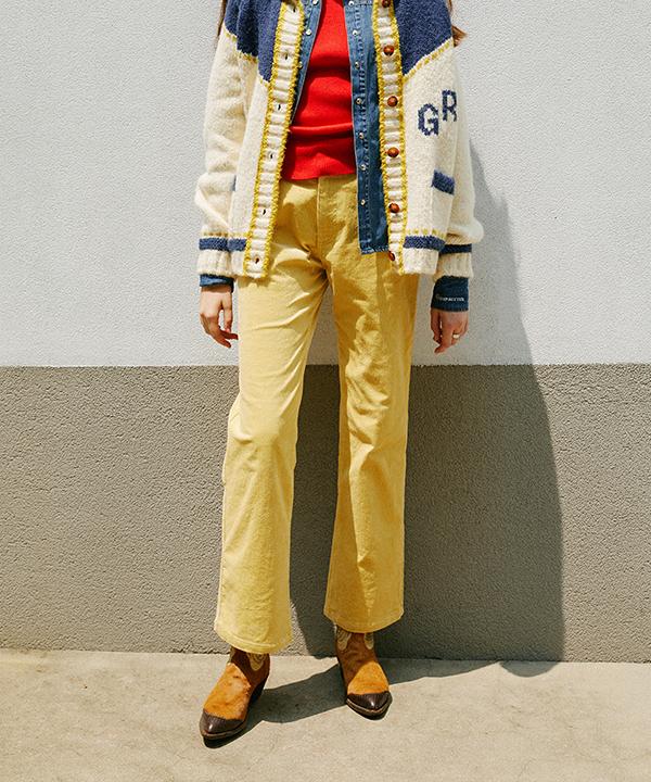 GREENBUTTER Corduroy Semi Boot-Cut Pants (Mustard)