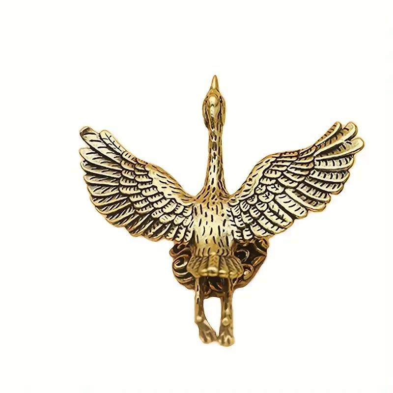 Elegant Brass Flying Crane Figurine - Vintage Style Desktop Decor, Office Art Piece, Tea Pet Accessory