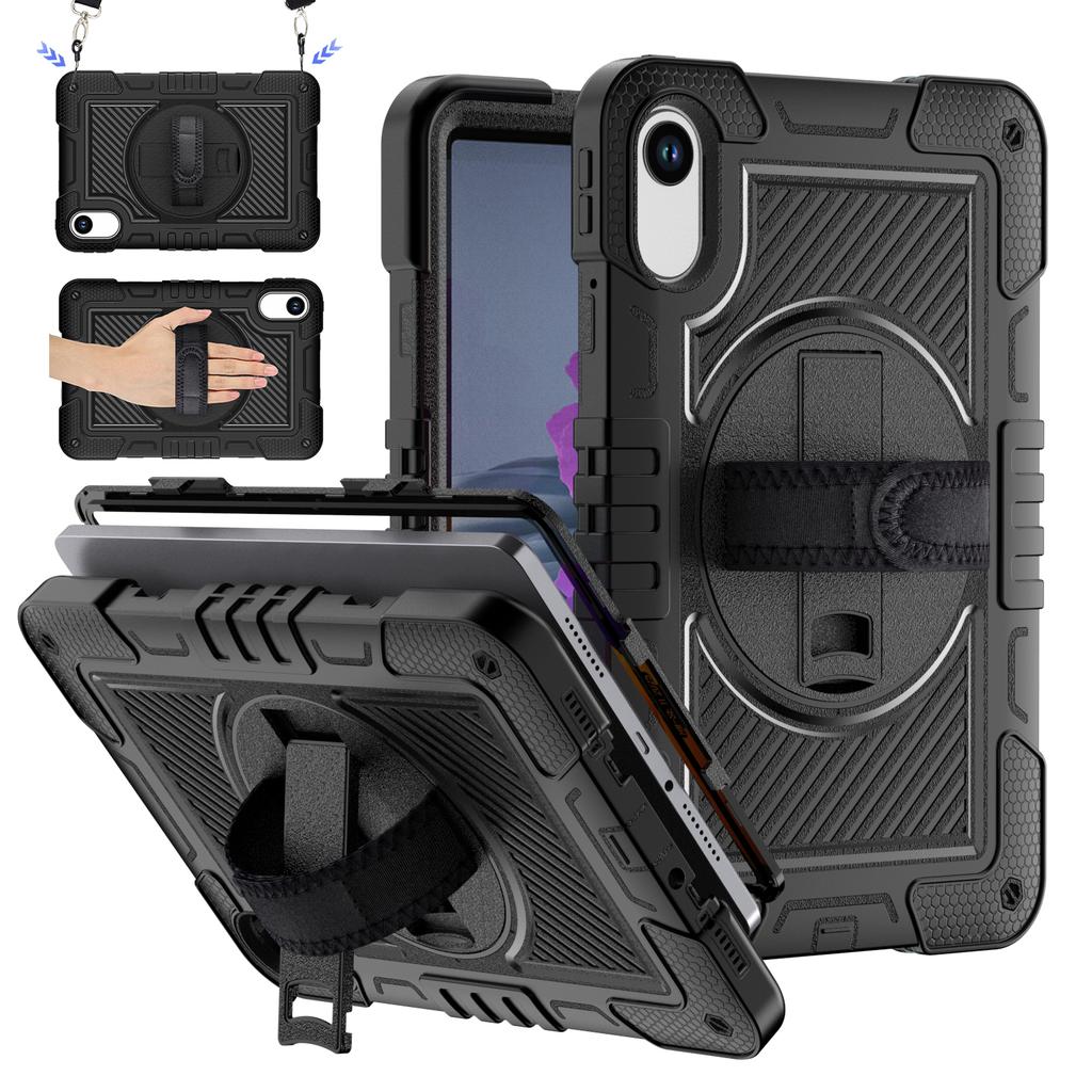 360 Rotating Stand Armor Case for Xiaomi Redmi Pad 2 2025 11 Inch Model 25040RP0AG Hybrid Cover with Shoulder Strap Silicone+PC