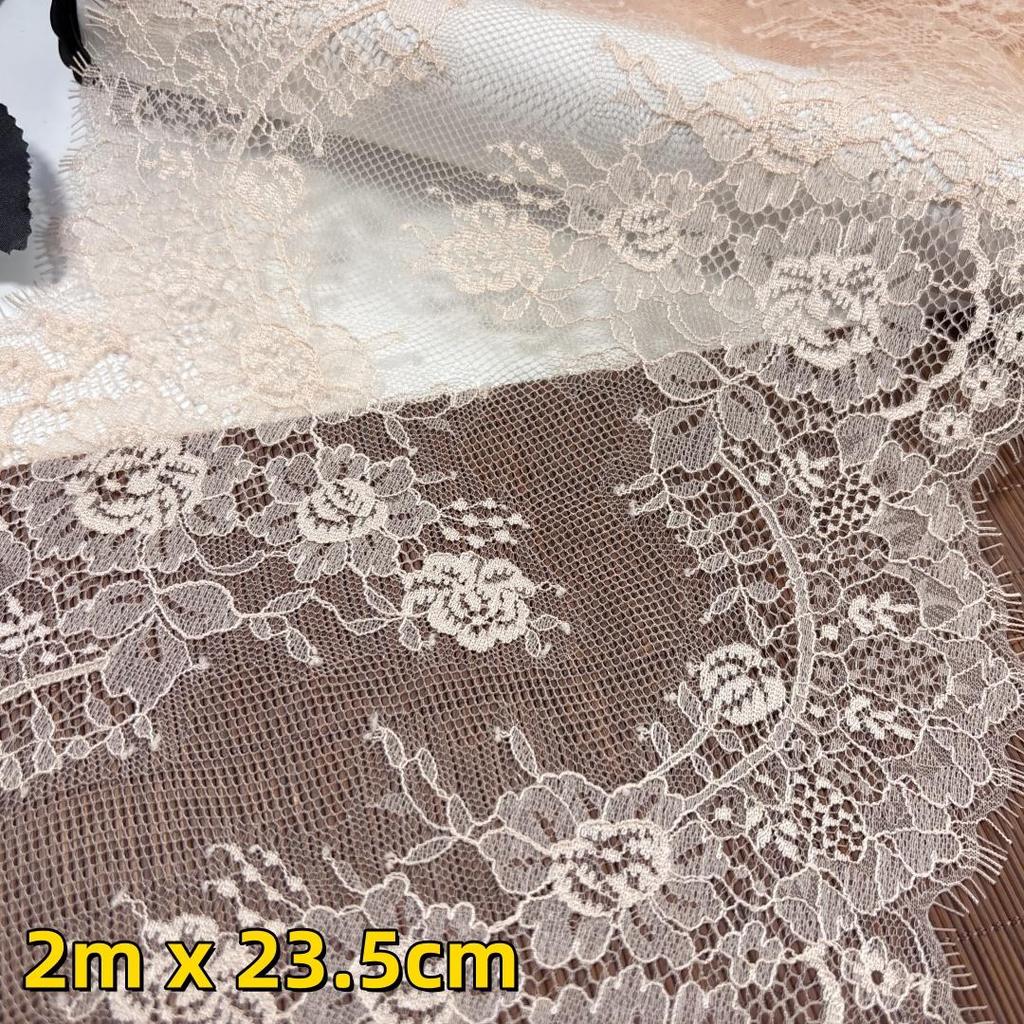 2m x 23.5cm Chantilly Lace, Non-stretch Light beige French Eyelash Mesh Lace Trim for Lingerie, Dress, Garment, Sewing & Crafting
