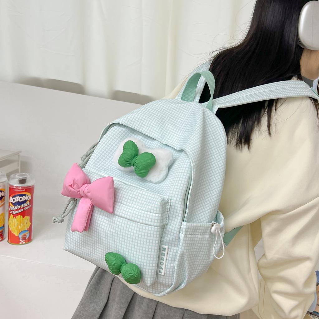 Schoolbag1011 New Trend Student School Bag Simple Versatile Cute Large Capacity Backpack Solid Color Simple Doll Youth