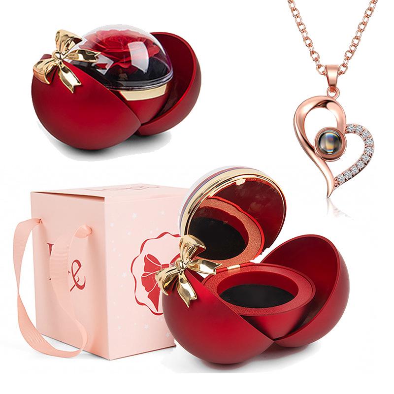 

Шкатулка для украшений «Роза»: Круглая магнитная подарочная коробка на День святого Валентина или Рождество. Колье и кольцо.