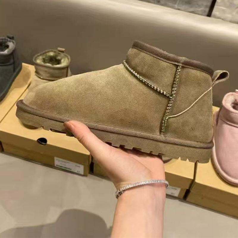 Dames snowboots van echt leer en wol, winter regen winter regen fleece gevoerd verdikt warm grote katoenen schoenen