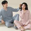 Spring & Autumn Couple Pajamas Set: Long Sleeve, Long Pants, Front Button Lapel Cardigan for Men & Women