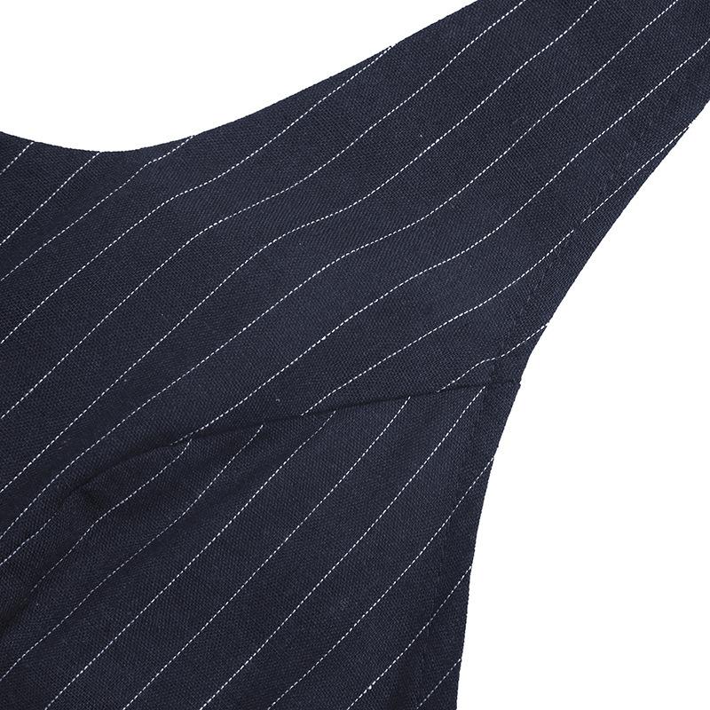 Navy Blue Retro Commuter Striped Halter Backless High Waist Wide Leg Jumpsuit