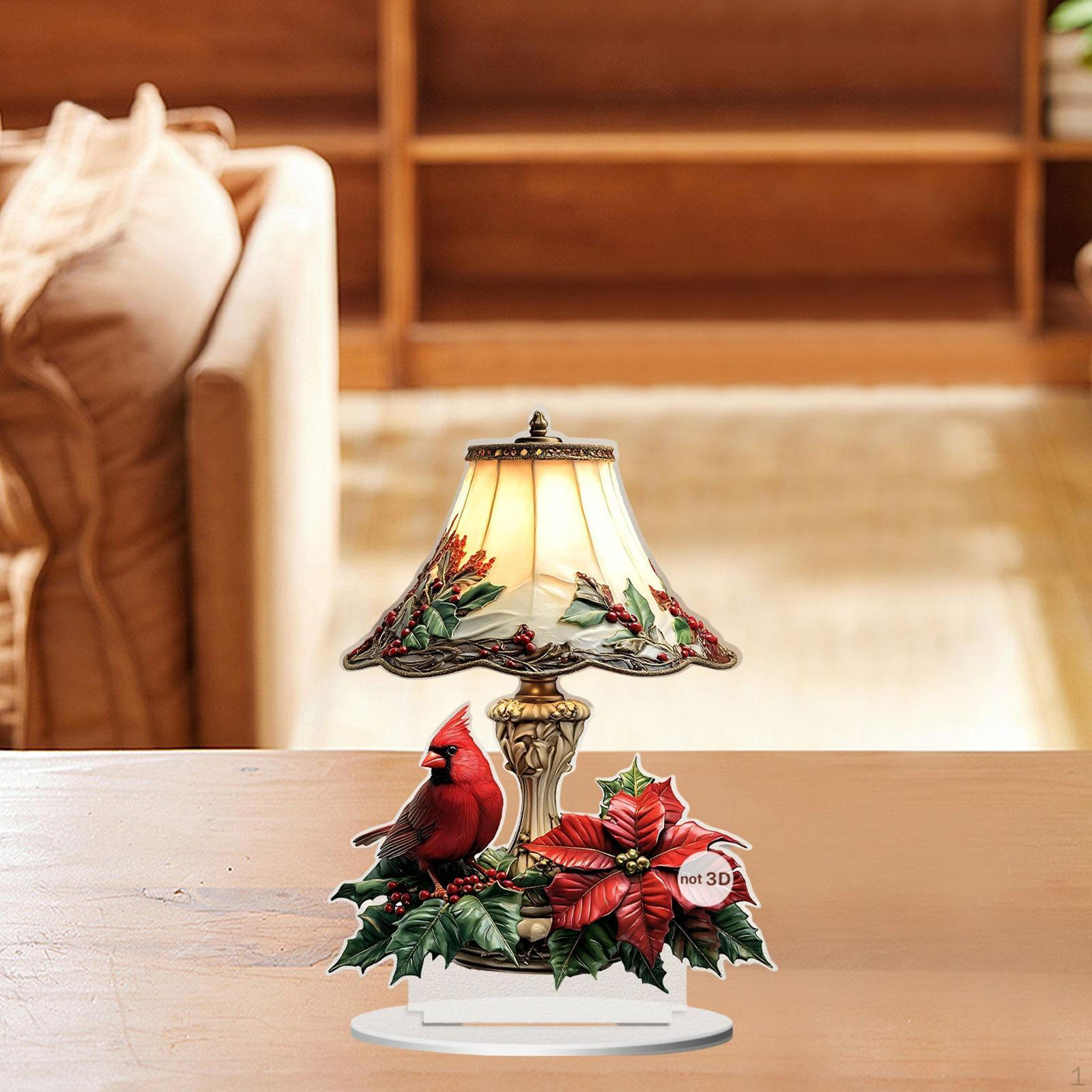 2D Flat Acrylic Table Ornament with Stand Base Gift Home Decor Desk Red Magpie Flower Decorative