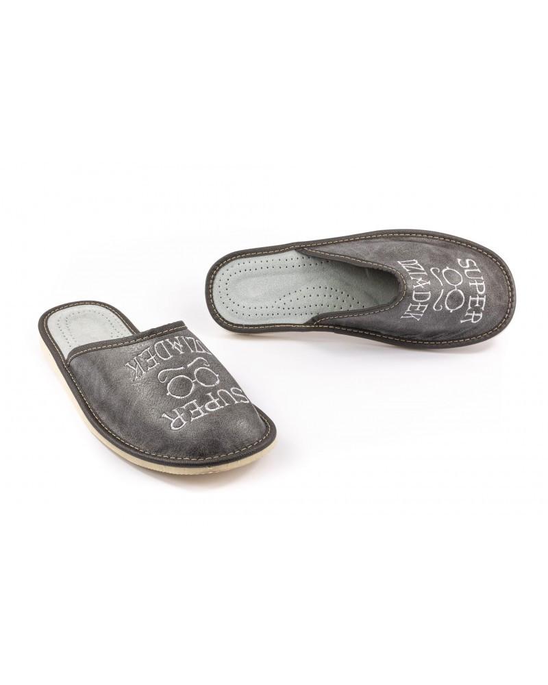 Leather slippers with the inscription Super Grandpa, gray slippers for Grandfather's Day 42